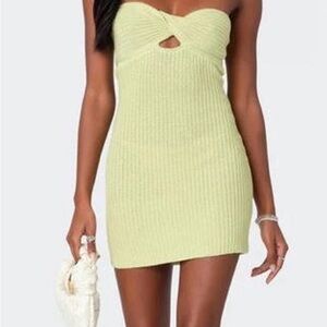 Edikted Strapless Knit Mini Dress in Light Green